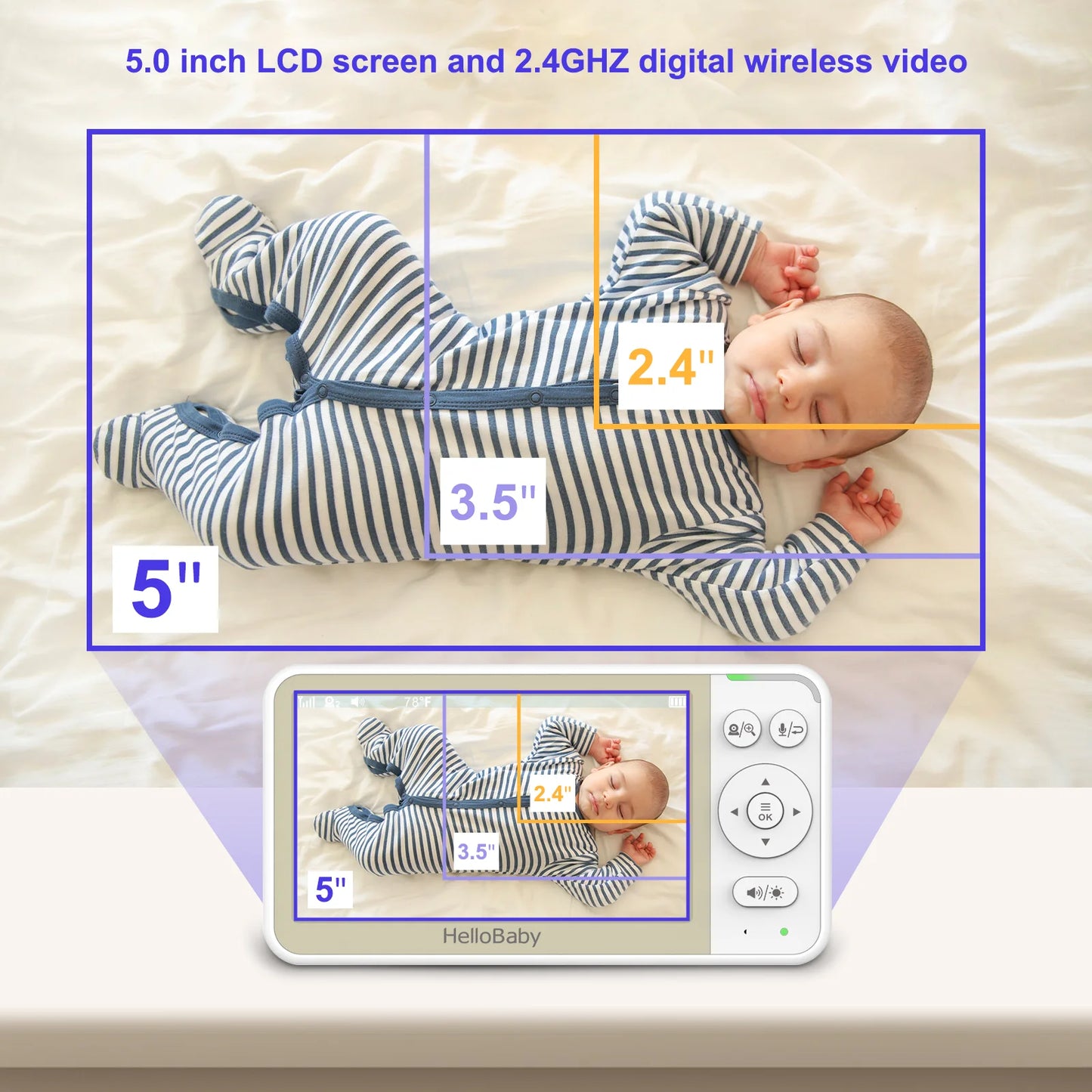 hellobaby best baby monitor - HelloBaby Video Baby Monitor-HB6256 with Remote Pan-Tilt and Zoom, 1000ft Long Range, No WiFi, 5.0" LCD, Night Vision, Lullabies, and Two-Way Audio