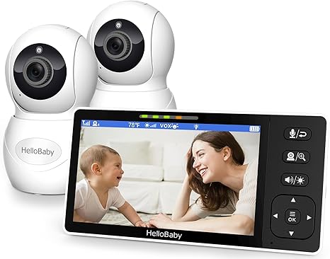 hellobaby best baby monitor - HelloBaby HB6081-2 Split Screen Baby Monitor with 2 Cameras, 720P, No WiFi, Night Vision & 2-Way Audio