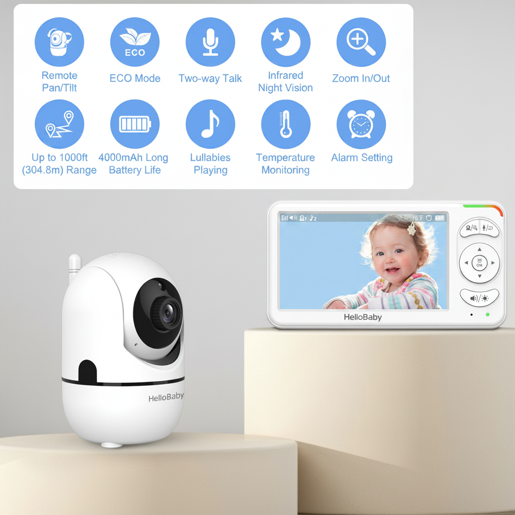 hellobaby best baby monitor - HelloBaby BBM838 Baby Monitor, No WiFi,Two-Way Talk, 4000mAh Battery, 2x Digital Zoom