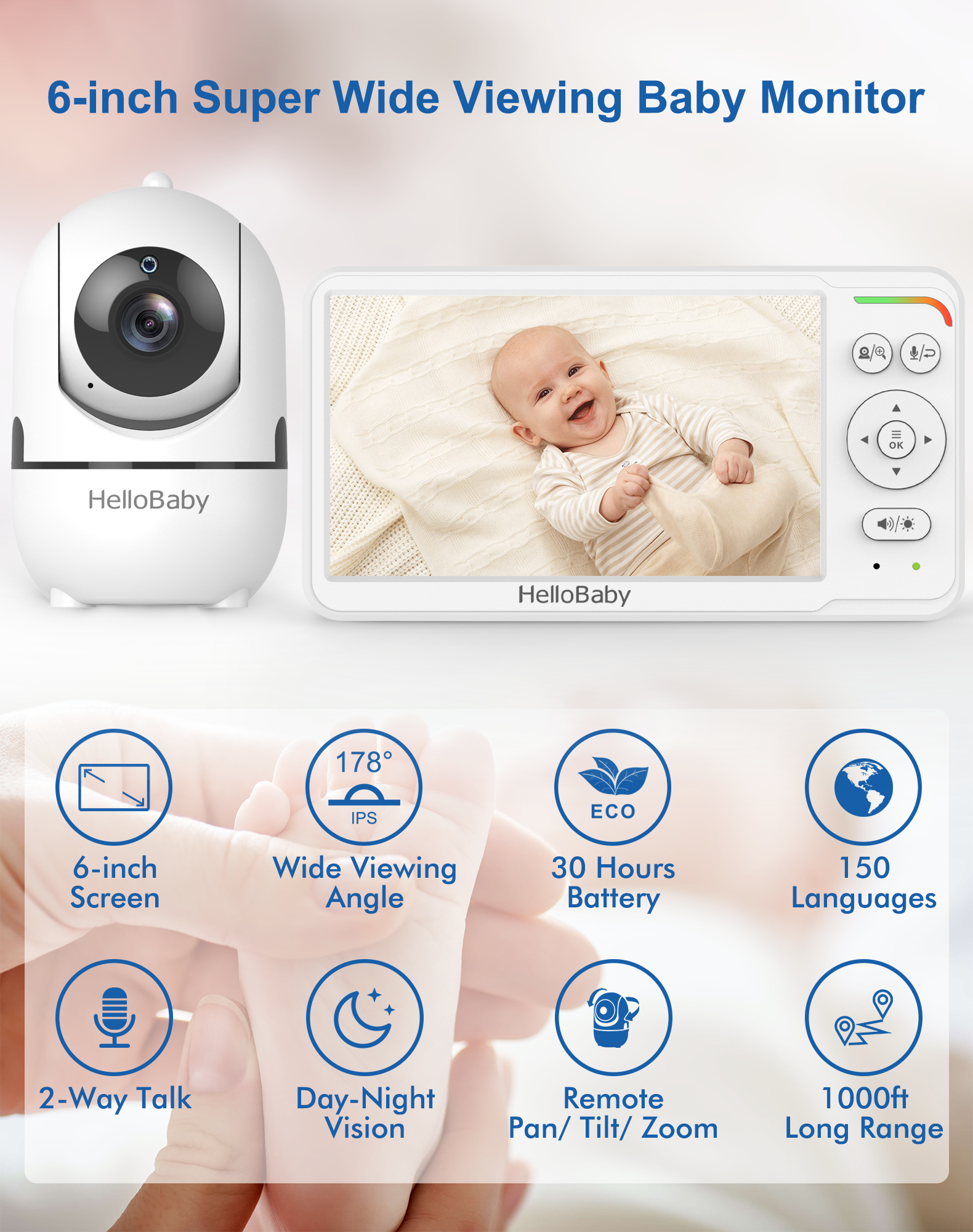 hellobaby best baby monitor - HelloBaby 6'' Video Baby Monitor