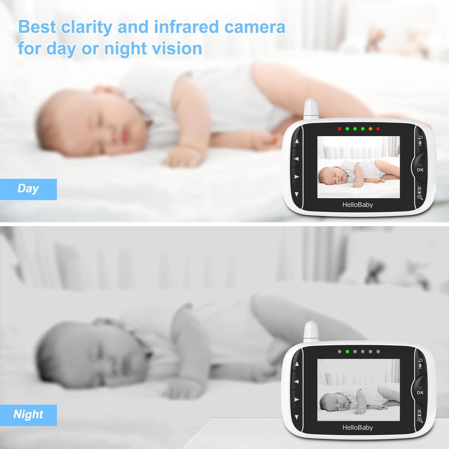 HelloBaby HB39 Video Baby Monitor,3.2” LCD Display, 2.4GHz Wireless, Two-Way Audio, 1000ft Range, 8-Hour Battery, No WiFi