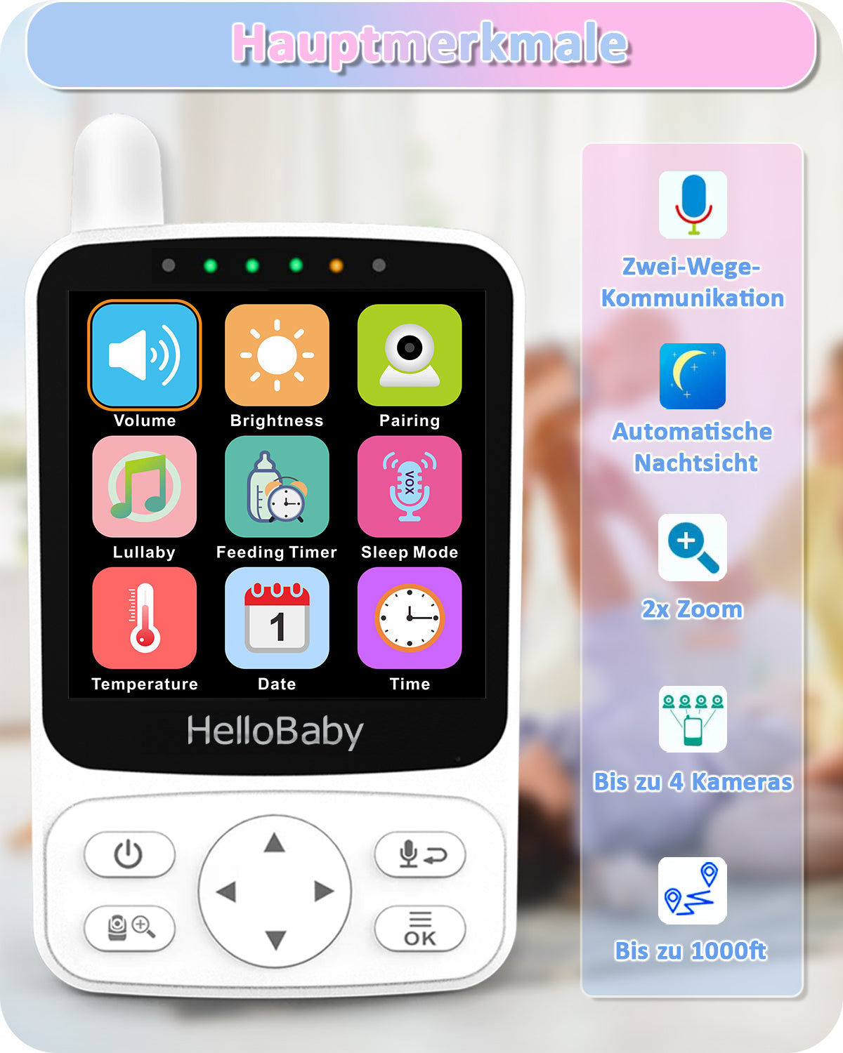 hellobaby best baby monitor - HelloBaby Monitor with 29Hour Battery Life and 4" IPS Screen, No WiFi, Video Baby Monitor with Camera and Audio 1000ft Long Rang Auto Night Vision 2 Way Audio Temperature VOX Mode for Baby Pet Eldly