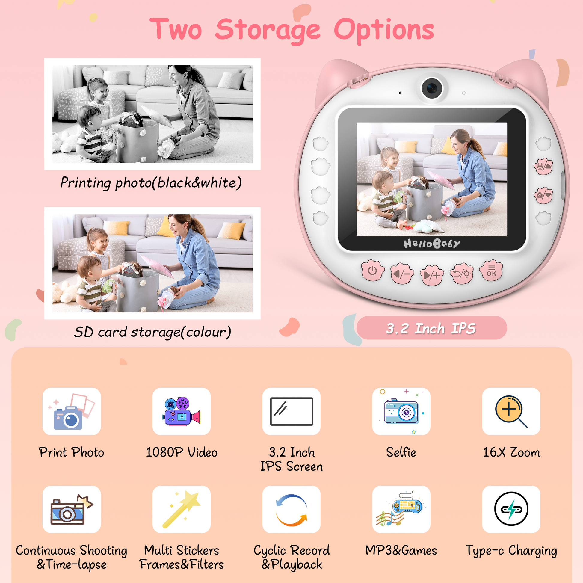 hellobaby best baby monitor - HelloBaby Instant Print Camera for Kids Pink