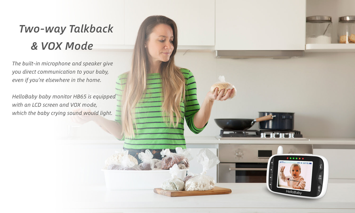HelloBaby baby monitor with two-way talkback & VOX mode