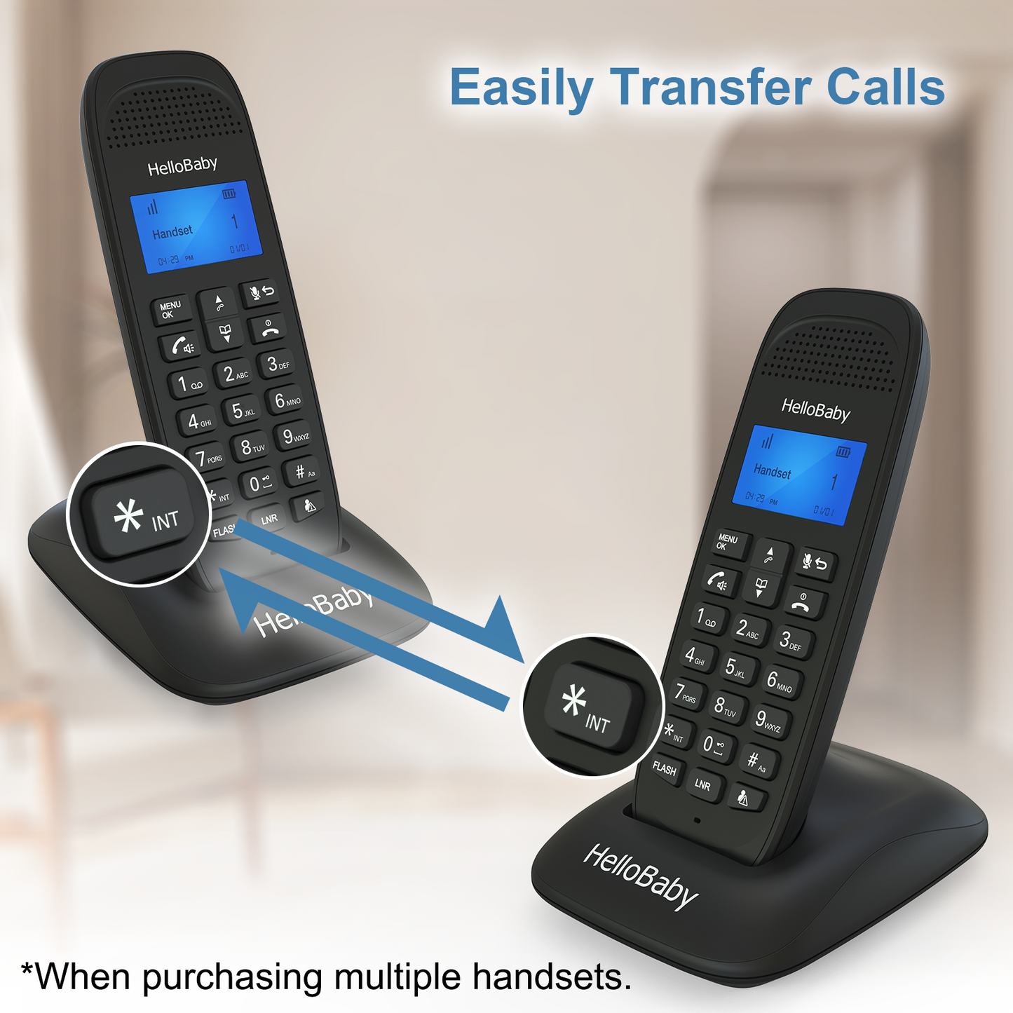 HelloBaby HB1688-2 DECT 6.0 Cordless Phone with 2 Handsets