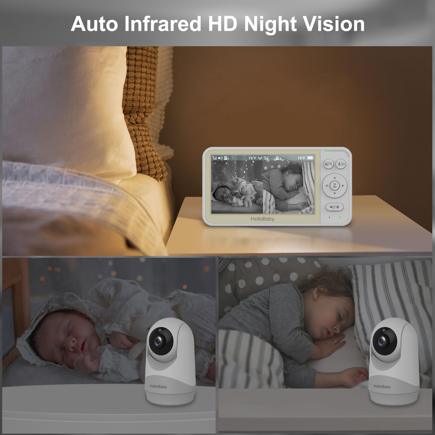 HB6256-2 5.0 Inch Video Baby Monitor with Two Camera