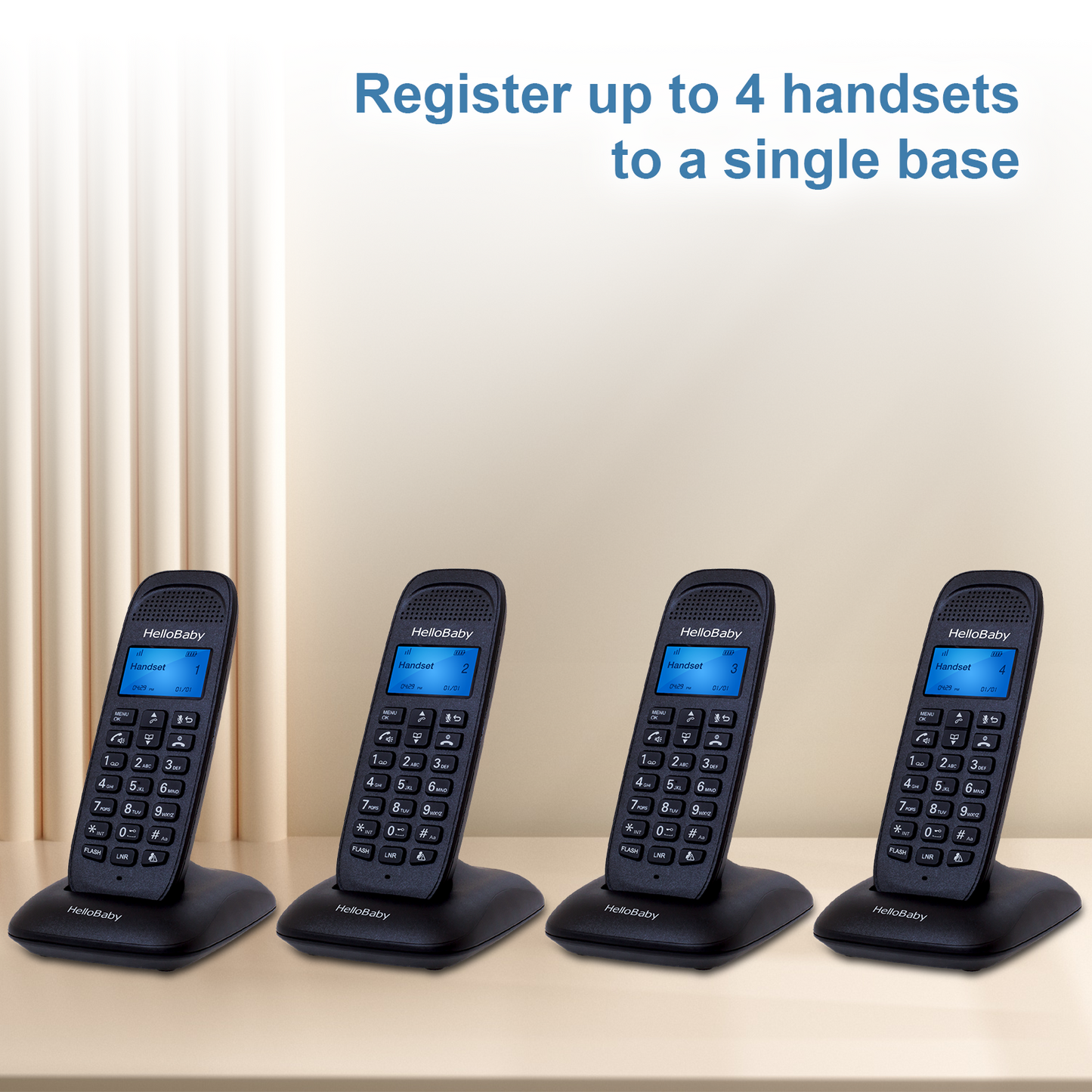 HelloBaby HB1688-4 DECT 6.0 Cordless Phone with 4 Handsets