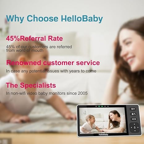 HelloBaby HB6081-2 Split Screen Baby Monitor with 2 Cameras, 720P, No WiFi, Night Vision & 2-Way Audio