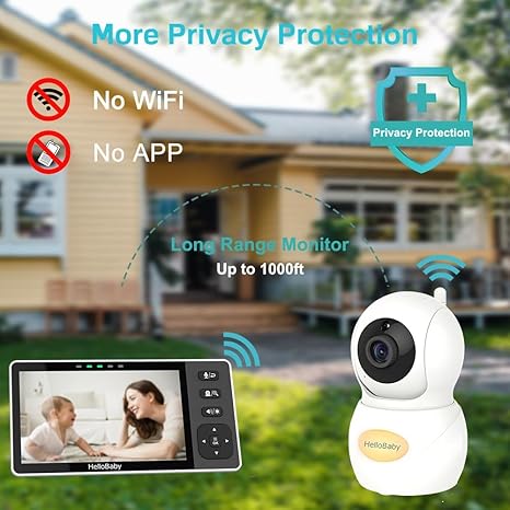 HelloBaby HB6081-2 Split Screen Baby Monitor with 2 Cameras, 720P, No WiFi, Night Vision & 2-Way Audio