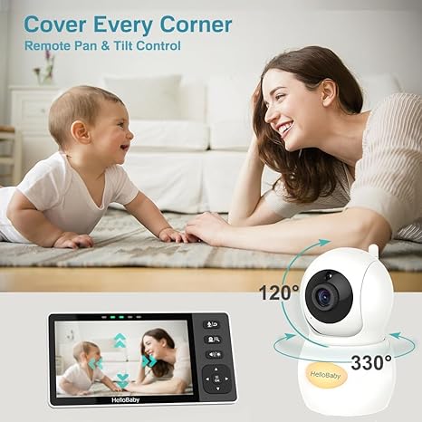 HelloBaby HB6081-2 Split Screen Baby Monitor with 2 Cameras, 720P, No WiFi, Night Vision & 2-Way Audio