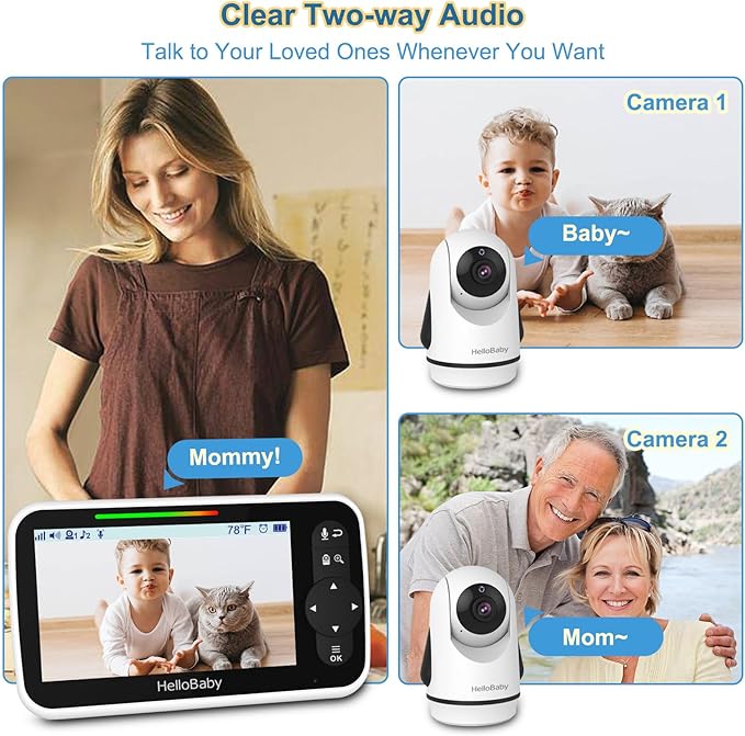 hellobaby best baby monitor - HelloBaby HB6351-2 Video Baby Monitor with two cameras