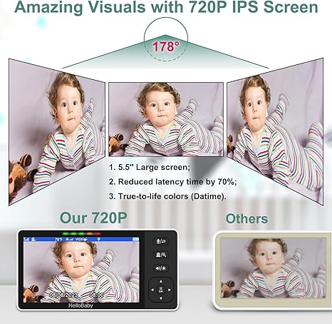 HelloBaby HB6081-2 Split Screen Baby Monitor with 2 Cameras, 720P, No WiFi, Night Vision & 2-Way Audio