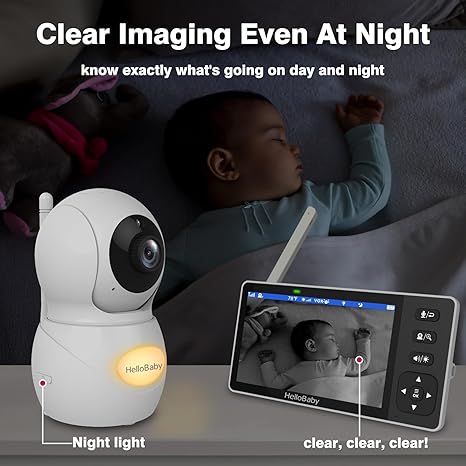 HelloBaby HB6081-2 Split Screen Baby Monitor with 2 Cameras, 720P, No WiFi, Night Vision & 2-Way Audio