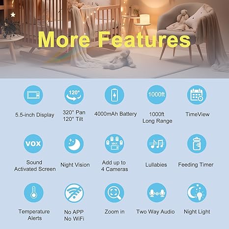 HelloBaby HB6081-2 Split Screen Baby Monitor with 2 Cameras, 720P, No WiFi, Night Vision & 2-Way Audio