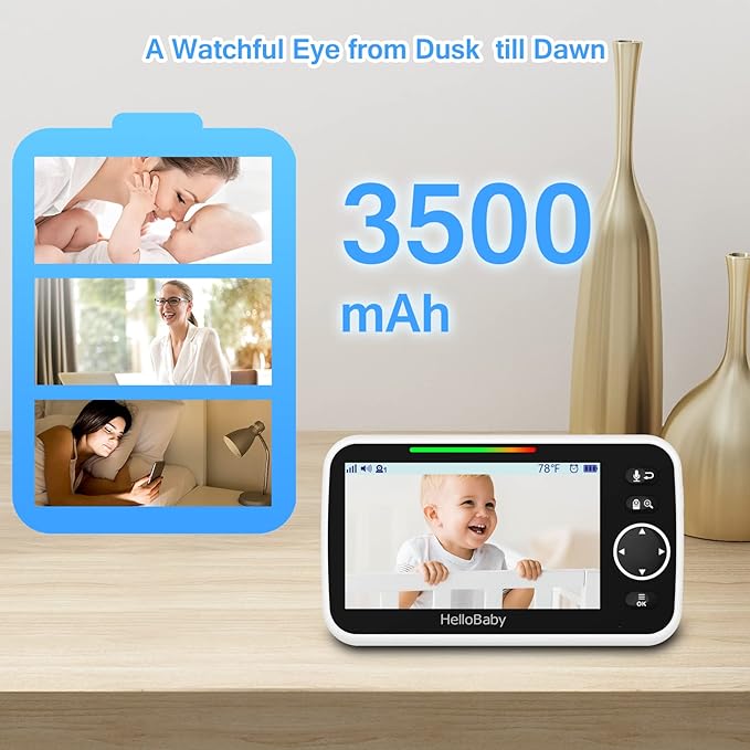 hellobaby best baby monitor - HelloBaby HB6250 Baby Monitor, 5" Screen, VOX, PTZ, Night Vision, No WiFi