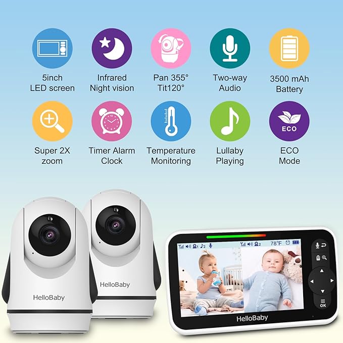 hellobaby best baby monitor - HelloBaby HB6351-2 Video Baby Monitor with two cameras