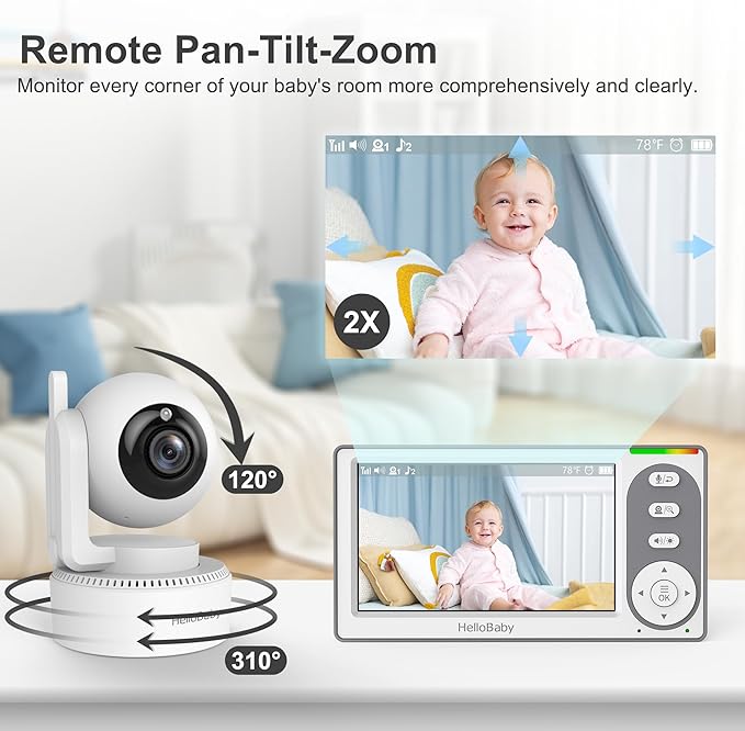 hellobaby best baby monitor - HelloBaby HB6148 Baby Monitor, 4.3" Screen, 30H Battery, PTZ, No WiFi