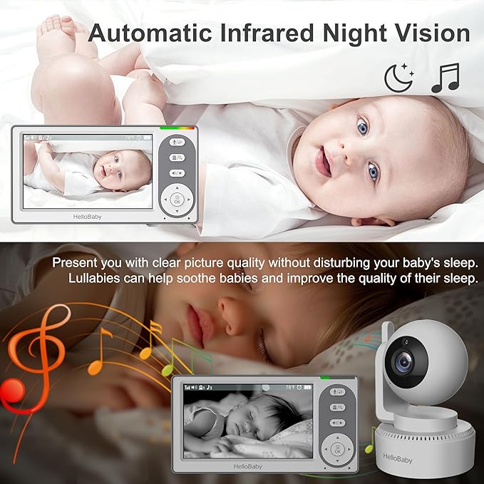 hellobaby best baby monitor - HelloBaby HB6148 Baby Monitor, 4.3" Screen, 30H Battery, PTZ, No WiFi