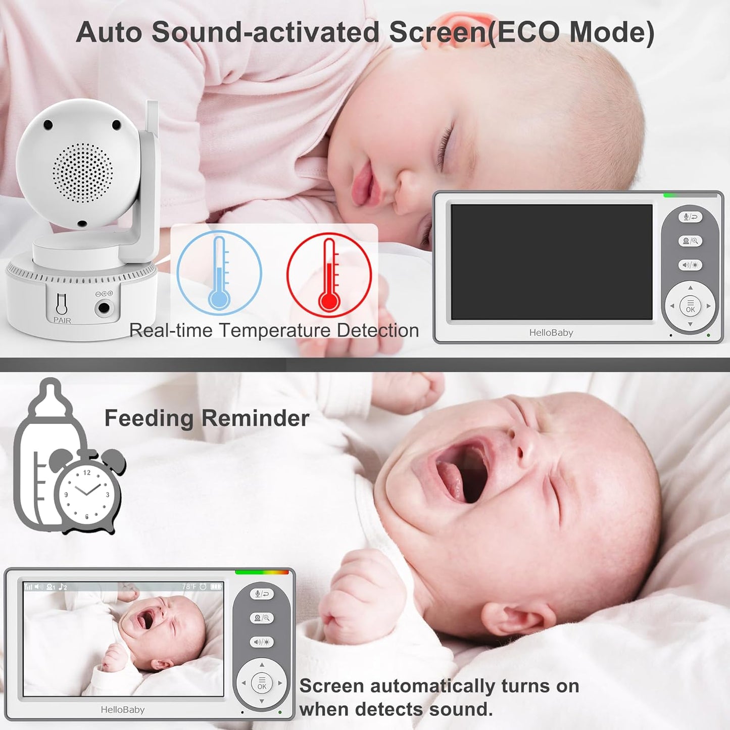 hellobaby best baby monitor - HelloBaby HB6148 Baby Monitor, 4.3" Screen, 30H Battery, PTZ, No WiFi