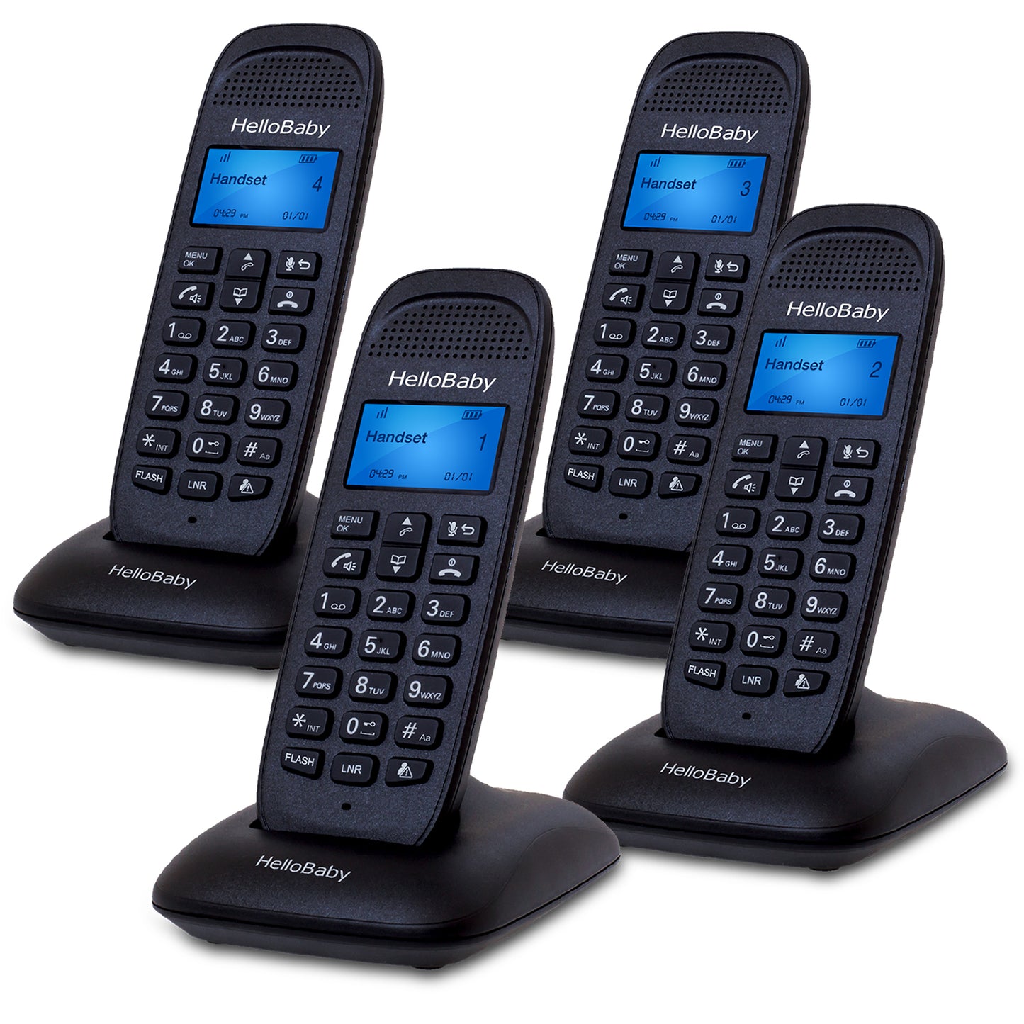 HelloBaby HB1688-4 DECT 6.0 Cordless Phone with 4 Handsets