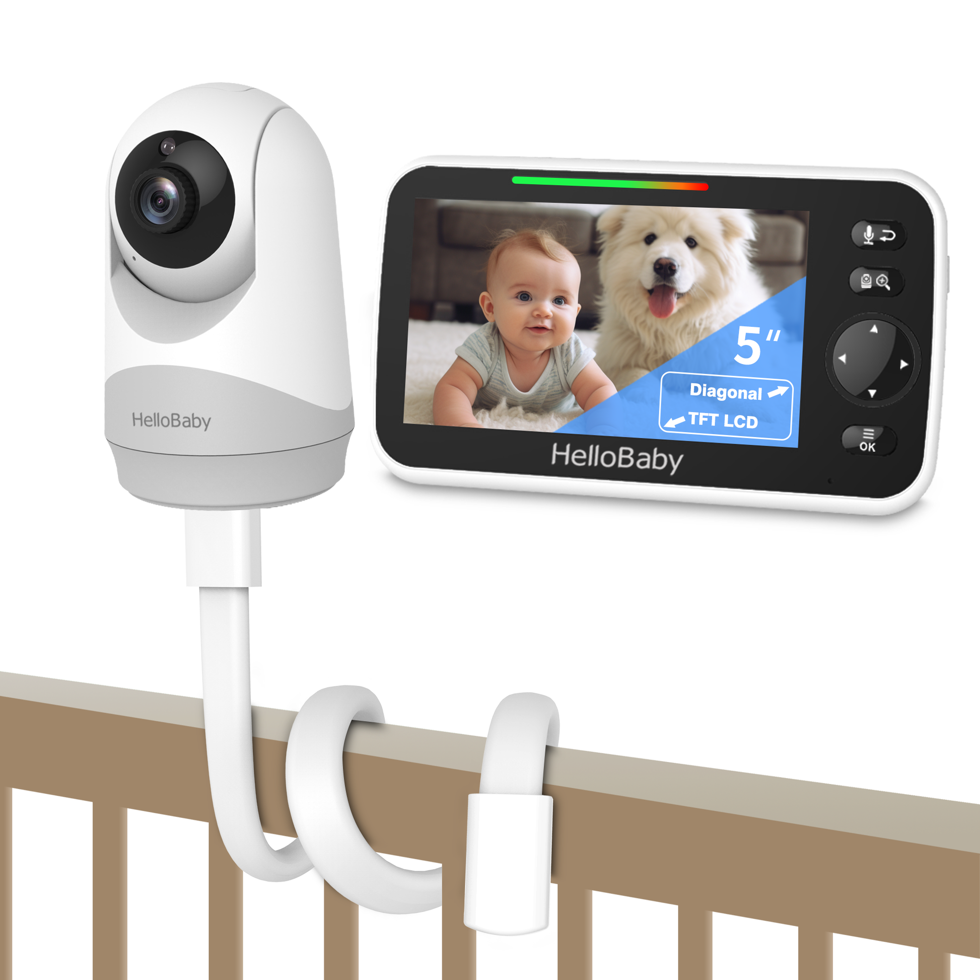 hellobaby best baby monitor - HelloBaby HB6250 Baby Monitor, 5" Screen, VOX, PTZ, Night Vision, No WiFi