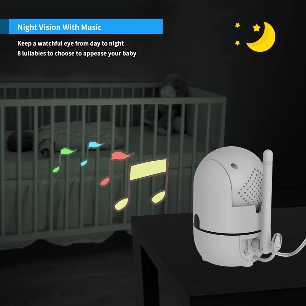 hellobaby best baby monitor - 5" Baby Camera Monitor, Hello Baby Monitor with Cameras and Audio, 2 Cameras Remote Pan/Tilt/Zoom, VOX Mode, Night Vision, 2-Way Talk, 8 Lullabies, Temperature and 1000ft Range
