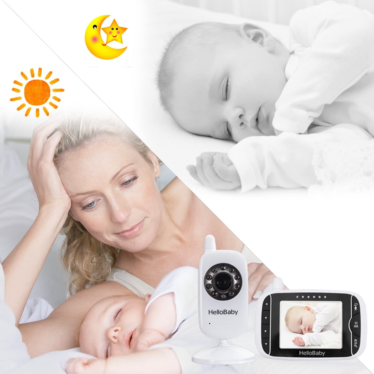 hellobaby best baby monitor - HelloBaby Monitor HB32 | Video Baby Monitors with Night Vision | Hellobaby