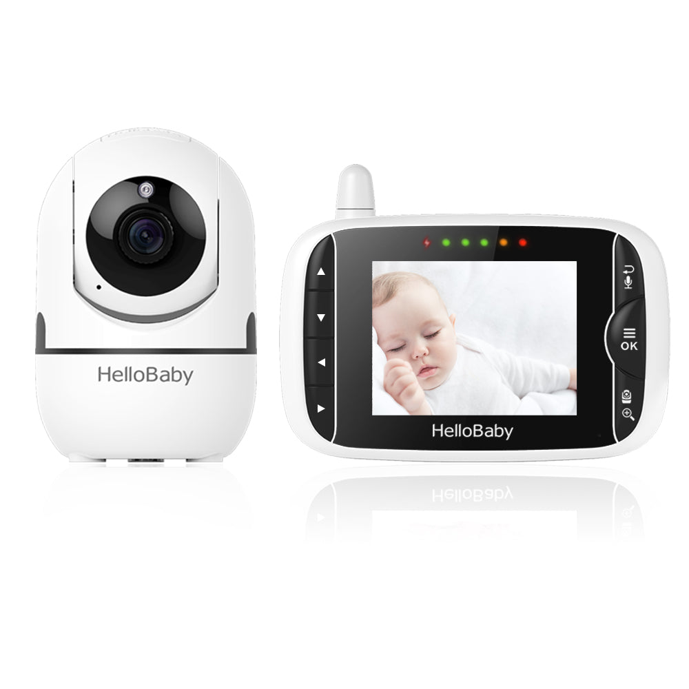 HelloBaby Video Baby Monitor with Remote Camera Pan-Tilt-Zoom, 3.2'' Color  LCD Screen, Infrared Night Vision, Temperature Display, Lullaby, Two Way