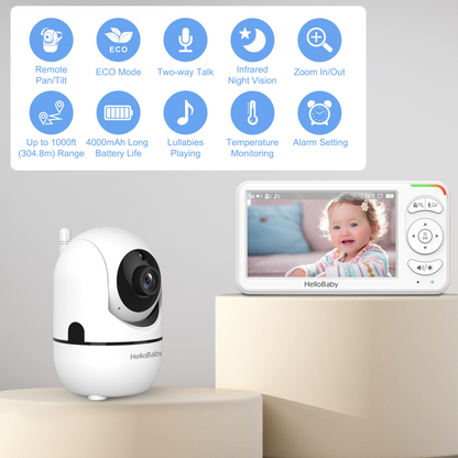 HelloBaby BBM838 Baby Monitor, No WiFi,Two-Way Talk, 4000mAh Battery, 2x Digital Zoom
