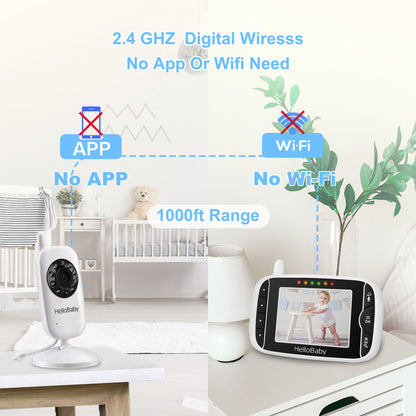 HelloBaby HB39 Video Baby Monitor,3.2” LCD Display, 2.4GHz Wireless, Two-Way Audio, 1000ft Range, 8-Hour Battery, No WiFi