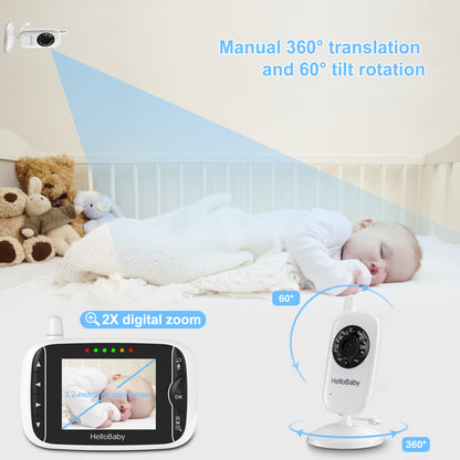 HelloBaby HB39 Video Baby Monitor,3.2” LCD Display, 2.4GHz Wireless, Two-Way Audio, 1000ft Range, 8-Hour Battery, No WiFi