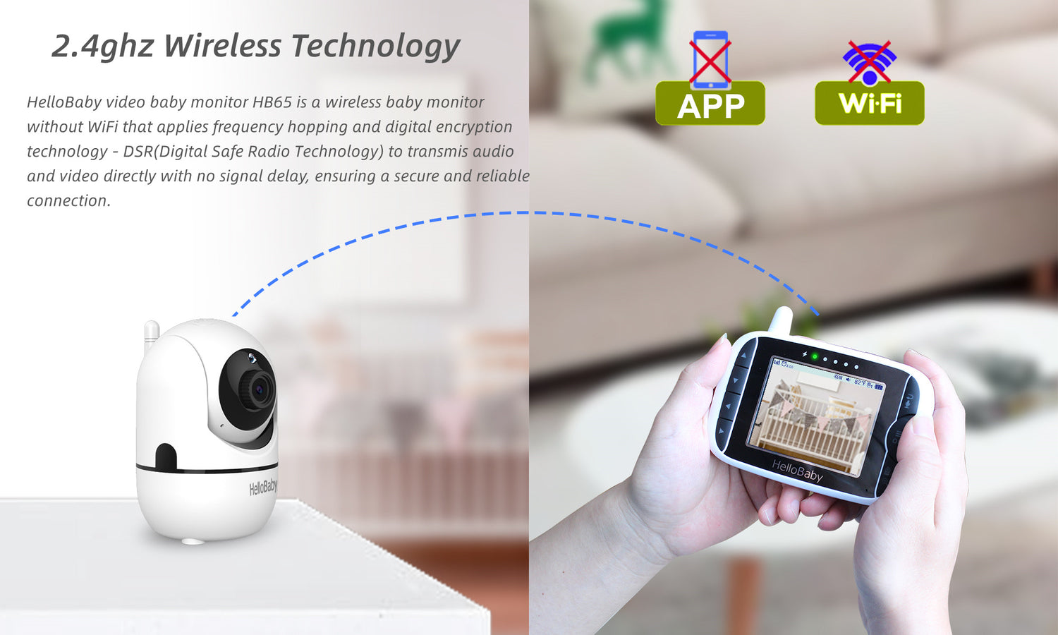 HelloBaby 2.4GHz wireless baby monitor without delay