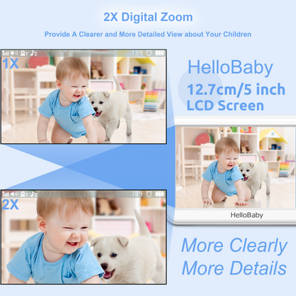 HelloBaby BBM838 Baby Monitor, No WiFi,Two-Way Talk, 4000mAh Battery, 2x Digital Zoom