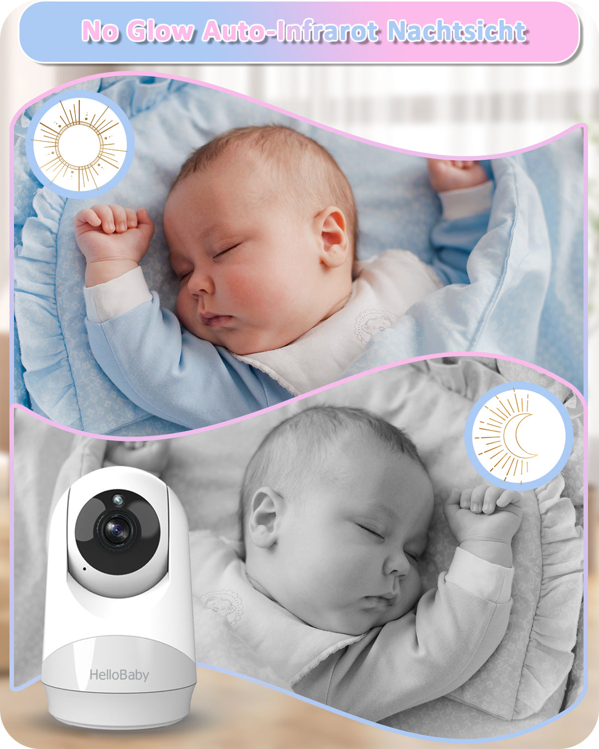HelloBaby HB6146 Baby Monitor with 30-Hour Battery, 4.3 Large Split-Screen  Video Baby Monitor with Camera and Audio, Remote Pan/Tilt/Zoom Camera,  Two-Way Talk, Night Vision, Lullabies, No WiFi