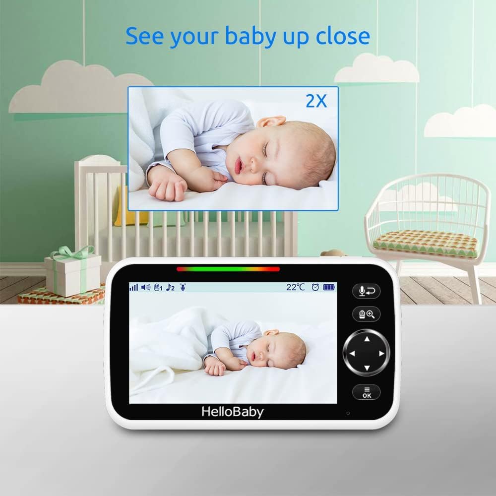 hellobaby best baby monitor - HelloBaby 5" Baby Monitor with 4 Cameras – No WiFi, 1000ft Range, Pan-Tilt-Zoom, 26-Hour Battery, Night Vision & 2-Way Audio（副本）  