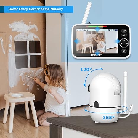 hellobaby best baby monitor - HelloBaby 5" Baby Monitor with 4 Cameras – No WiFi, 1000ft Range, Pan-Tilt-Zoom, 26-Hour Battery, Night Vision & 2-Way Audio（副本）  
