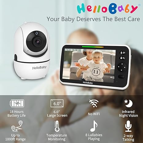 HelloBaby 6" Video Baby Monitor with 1 Camera HB6550Plus