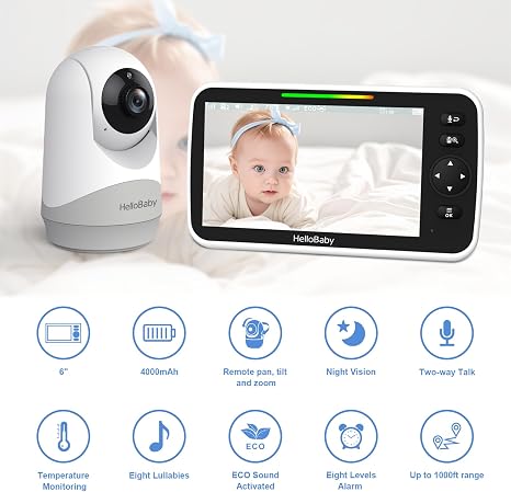 hellobaby best baby monitor - HelloBaby HB6250Plus Baby Monitor, 6" Screen, VOX, PTZ, Night Vision, No WiFi  