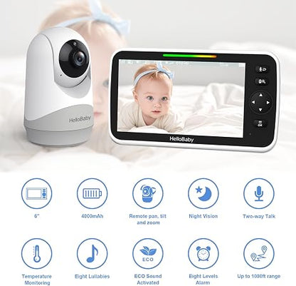 hellobaby best baby monitor - HelloBaby HB6250Plus Baby Monitor, 6" Screen, VOX, PTZ, Night Vision, No WiFi  