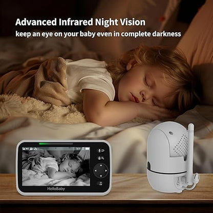 hellobaby best baby monitor - HelloBaby 5" Baby Monitor with 3 Cameras+ camera stands – No WiFi, 1000ft Range, Pan-Tilt-Zoom, 26-Hour Battery, Night Vision & 2-Way Audio  