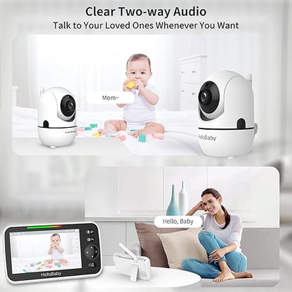 hellobaby best baby monitor - HelloBaby 5" Baby Monitor with 3 Cameras+ camera stands – No WiFi, 1000ft Range, Pan-Tilt-Zoom, 26-Hour Battery, Night Vision & 2-Way Audio  