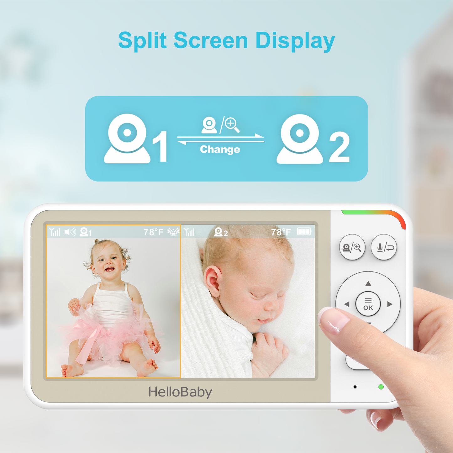 HB6256-2 5.0 Inch Video Baby Monitor with Two Camera