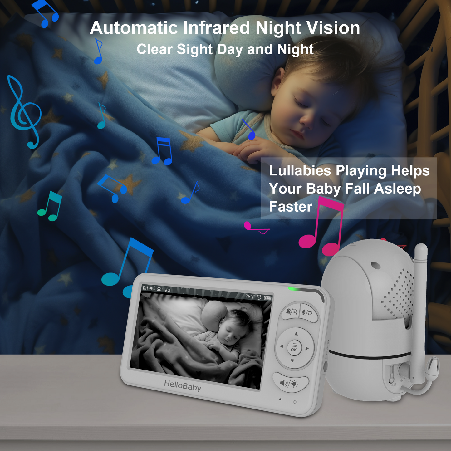 HelloBaby BBM838 Baby Monitor, No WiFi,Two-Way Talk, 4000mAh Battery, 2x Digital Zoom