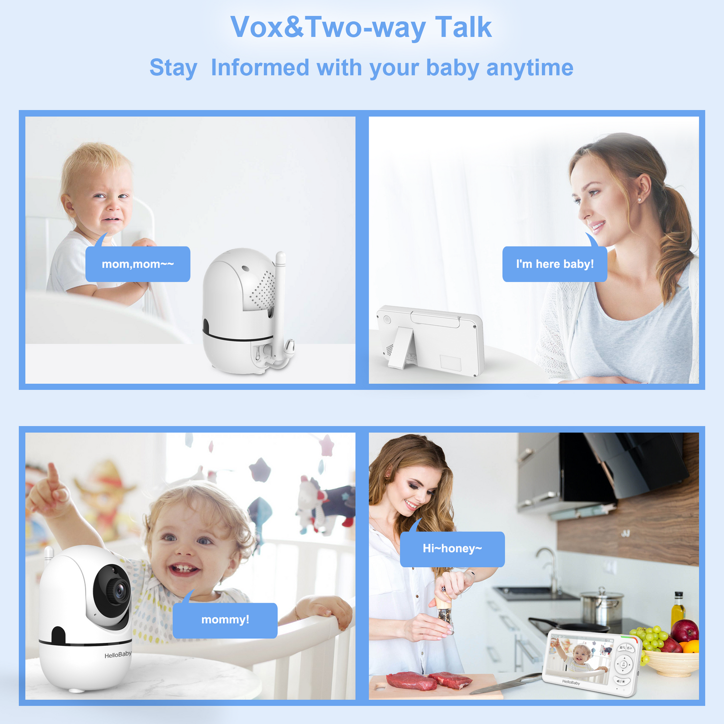 HelloBaby BBM838 Baby Monitor, No WiFi,Two-Way Talk, 4000mAh Battery, 2x Digital Zoom