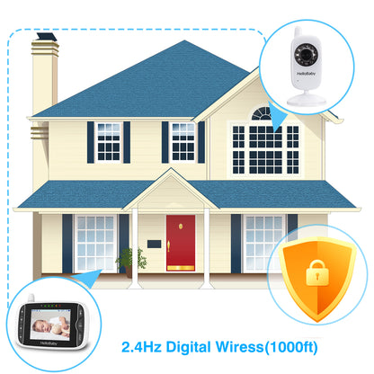 HelloBaby HB39 Video Baby Monitor,3.2” LCD Display, 2.4GHz Wireless, Two-Way Audio, 1000ft Range, 8-Hour Battery, No WiFi