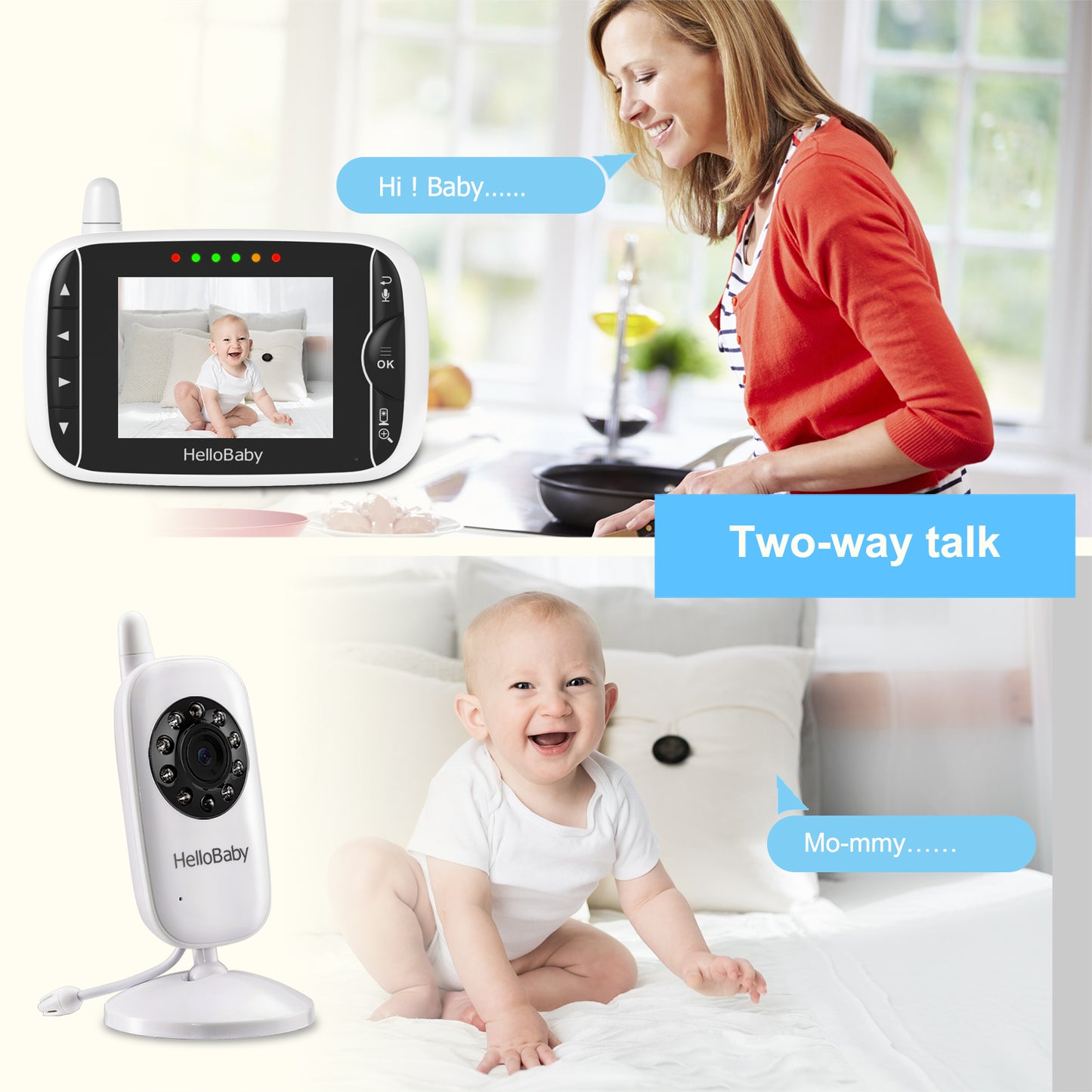 HelloBaby HB39 Video Baby Monitor,3.2” LCD Display, 2.4GHz Wireless, Two-Way Audio, 1000ft Range, 8-Hour Battery, No WiFi