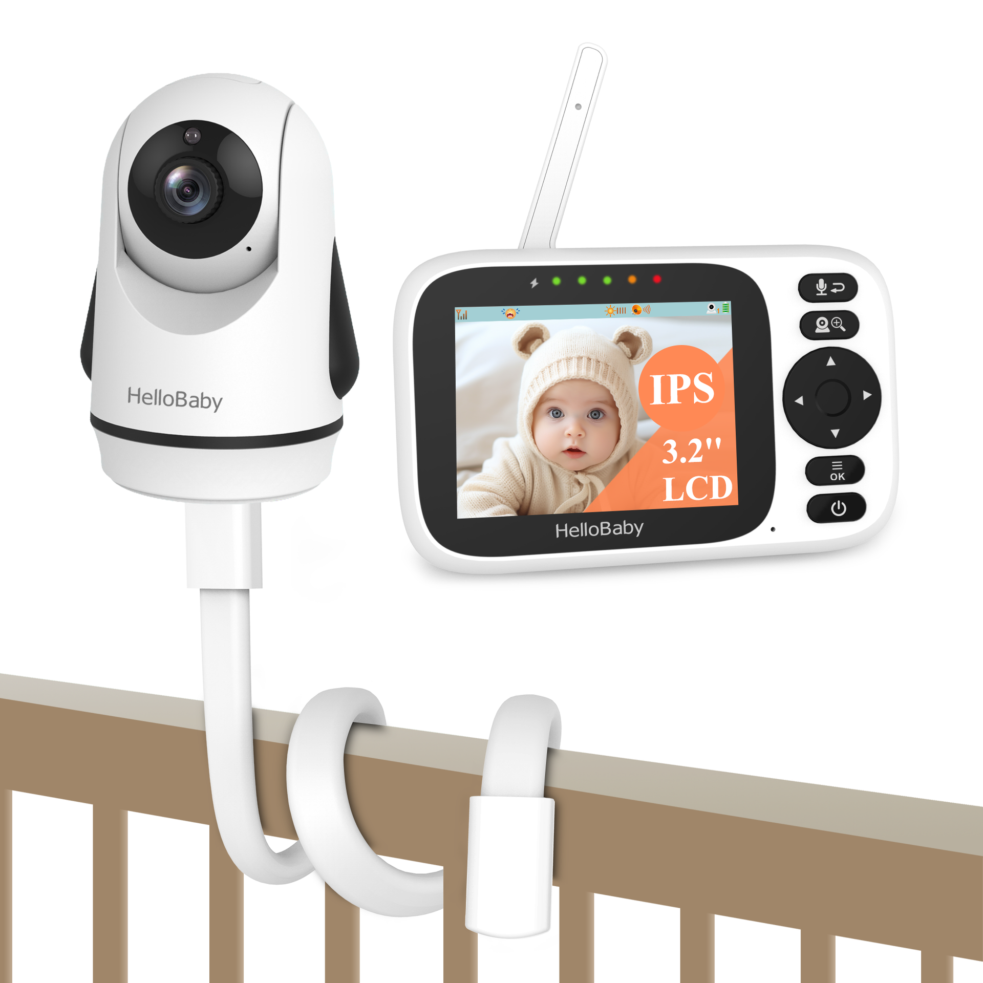 HelloBaby HB6339 Video Baby Monitor with camera stands