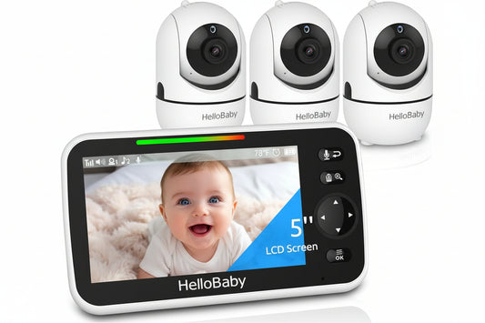 hellobaby best baby monitor - HelloBaby 5" Baby Monitor with 3 Cameras – No WiFi, 1000ft Range, Pan-Tilt-Zoom, 26-Hour Battery, Night Vision & 2-Way Audio  