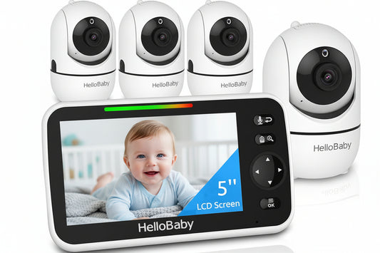 hellobaby best baby monitor - HelloBaby 5" Baby Monitor with 4 Cameras – No WiFi, 1000ft Range, Pan-Tilt-Zoom, 26-Hour Battery, Night Vision & 2-Way Audio  