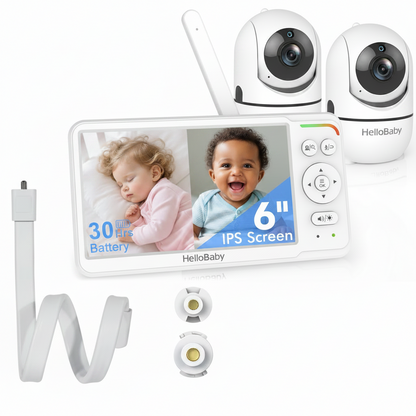 Baby Monitor Video HelloBaby 6 Pollici - Telecamera PTZ, Visione Notturna, Batteria 4000mAh, Senza WiFi